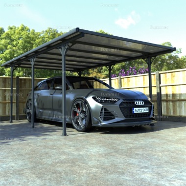 Aluminium Carport 490 - Adjustable Posts, Polycarbonate Roof