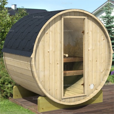 Log Barrel Sauna 959 - Slatted Benches, Felt Tiles Log Barrel Sauna 959 - Slatted Benches, Felt Tiles