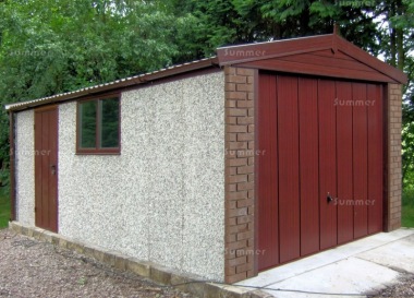 Spar Apex Concrete Garage 300 - Dark Woodgrain, Brick Posts