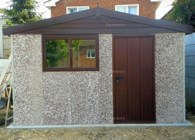 Spar Apex Concrete Shed 696 - Woodgrain Window, Fascias and Door Spar Apex Concrete Shed 696 - Woodgrain Window, Fascias and Door
