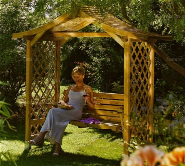 Garden Arbour 32 with Swing Seat - Pressure Treated, Apex Roof, PEFC Certified Garden Arbour 32 with Swing Seat - Pressure Treated, Apex Roof, PEFC Certified