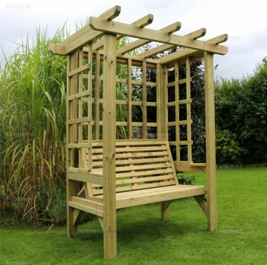 Pressure Treated Arbour 908 - Pergola Style Roof, Trellis