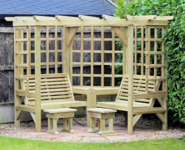 Pressure Treated Corner Arbour 914 - Pergola Style Roof