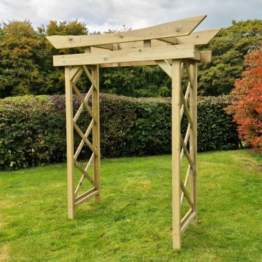 Pressure Treated Garden Arch 957 - Oriental Style Roof, Trellis