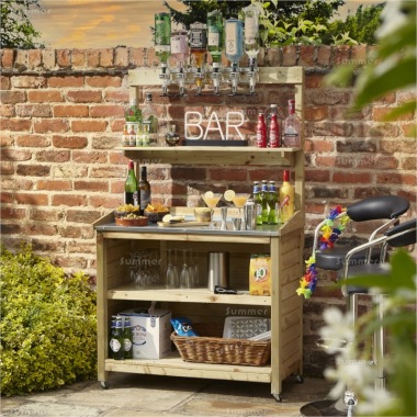 Pressure Treated Wooden Garden Bar 122 - Steel Table Top, PEFC Certified Pressure Treated Wooden Garden Bar 122 - Steel Table Top, PEFC Certified