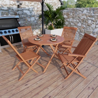4 Seater Teak Dining Set 180 - Folding Chairs, Round Table 4 Seater Teak Dining Set 180 - Folding Chairs, Round Table