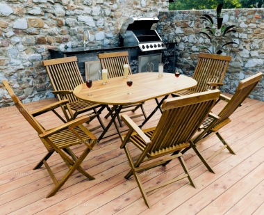 6 Seater Teak Dining Set 191 - Folding Chairs, Folding Table