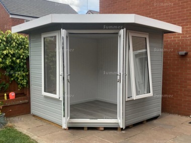 Corner Summerhouse 455 - Painted, Double Glazed PVCu, Fitted Free Corner Summerhouse 455 - Painted, Double Glazed PVCu, Fitted Free