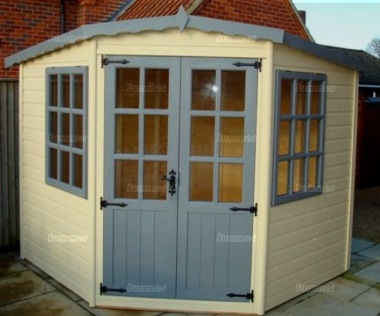 Corner Summerhouse 19 - Painted, Georgian, Double Door, Fitted Free Corner Summerhouse 19 - Painted, Georgian, Double Door, Fitted Free