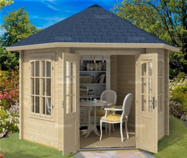Hexagonal Double Door 45mm Log Cabin 287 - Doubled Glazed, FSC® Certified Hexagonal Double Door 45mm Log Cabin 287 - Doubled Glazed, FSC® Certified