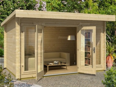 Double Door Pent Roof Log Cabin 53 - Double Glazed, FSC® Certified Double Door Pent Roof Log Cabin 53 - Double Glazed, FSC® Certified