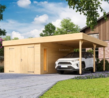 Wooden Log Garage 022 - Carport, Personnel Door, FSC® Certified Wooden Log Garage 022 - Carport, Personnel Door, FSC® Certified