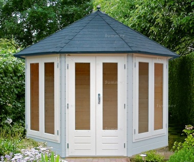 Double Glazed 28mm Octagonal Log Cabin 201 - Large Panes Double Glazed 28mm Octagonal Log Cabin 201 - Large Panes