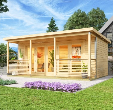 Pent Roof 45mm Log Cabin 113 - Bi-Fold Door, FSC® Certified Pent Roof 45mm Log Cabin 113 - Bi-Fold Door, FSC® Certified