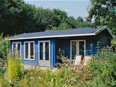 Side Door Apex Log Cabin 296 - Integral Porch, Felt Tiles Side Door Apex Log Cabin 296 - Integral Porch, Felt Tiles