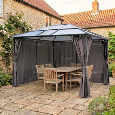 Metal Gazebo 284 - Polycarbonate Roof, Side Curtains