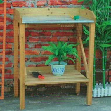 2 Tier Wooden Potting Bench 372 - Galvanized Steel Worktop