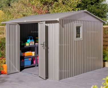 Apex Metal Shed 526 - Hinged Doors, Extra Tall, Galvanized Steel Apex Metal Shed 526 - Hinged Doors, Extra Tall, Galvanized Steel