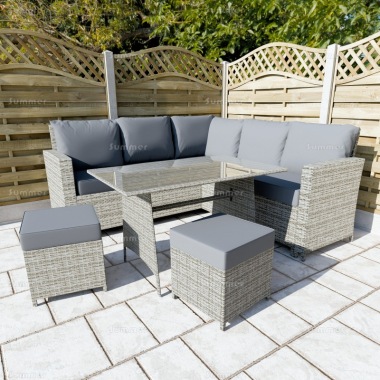 7 Seater Rattan Corner Dining Set 414 - Steel Frame, 80mm Cushions