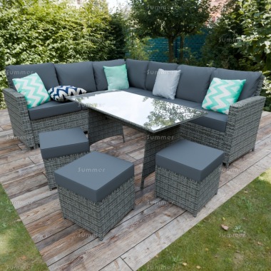 9 Seater Rattan Corner Dining Set 418 - Steel Frame, 100mm Cushions