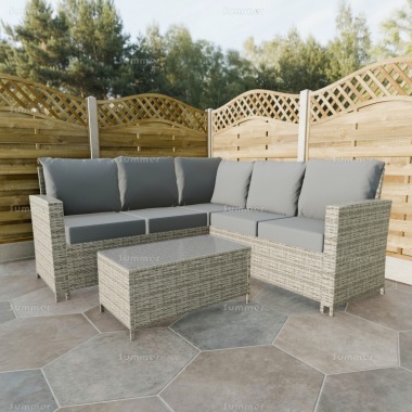 6 Seater Rattan Corner Lounge Set 611 - Aluminium Frame, 100mm Cushions