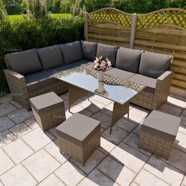 9 Seater Rattan Corner Dining Set 619 - Aluminium Frame, 100mm Cushions