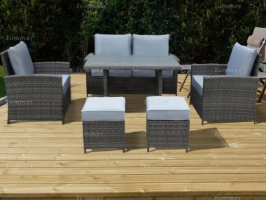 6 Seater Rattan Dining Set 625 - Aluminium Frame, 100mm Cushions