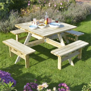8 Seater Square Picnic Bench 784 - Pressure Treated, PEFC Certified 8 Seater Square Picnic Bench 784 - Pressure Treated, PEFC Certified
