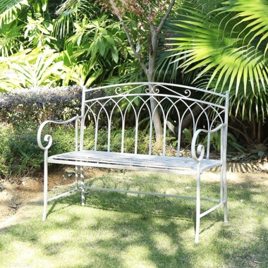 2 Seater Vintage Bench 690 - Wrought Iron, White Antique Finish