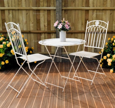 Vintage 2 Seat Bistro Set 614 - White Antique Finish, Fully Assembled