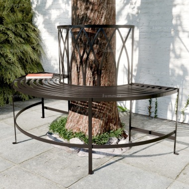 Vintage Tree Seat 606 - Wrought Iron, Black Antique Finish, Half Round Vintage Tree Seat 606 - Wrought Iron, Black Antique Finish, Half Round