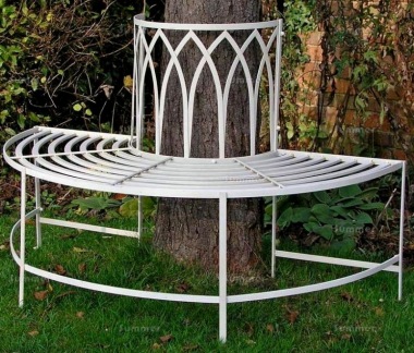 Vintage Tree Seat 636 - Wrought Iron, White Antique Finish, Half Round