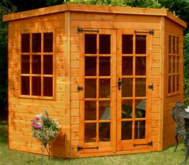 Corner Summerhouse 35 - Shiplap, Georgian, Double Door, Fitted Free Corner Summerhouse 35 - Shiplap, Georgian, Double Door, Fitted Free