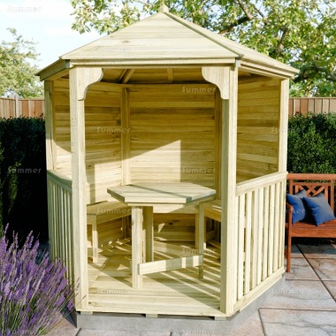 Gazebo 210 - Hexagonal, Pressure Treated, Slatted Roof