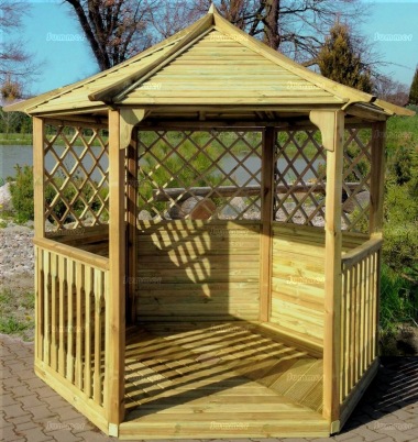 Gazebo 236 - Hexagonal, Pressure Treated, Slatted Roof