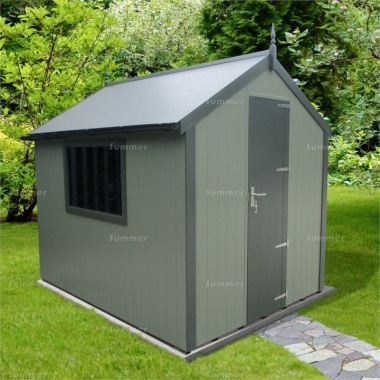 Painted Apex Shed 246 - Thermowood, Extra Tall Door, Fitted Free Painted Apex Shed 246 - Thermowood, Extra Tall Door, Fitted Free