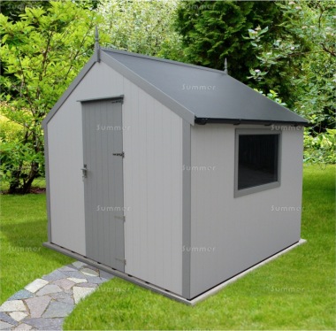 Painted Apex Shed 247 - Thermowood, Extra Tall Door, Fitted Free Painted Apex Shed 247 - Thermowood, Extra Tall Door, Fitted Free