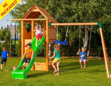 Repackaged Tower Play Centre 353 - With Slide, 2 Swings, Climbing Wall Repackaged Tower Play Centre 353 - With Slide, 2 Swings, Climbing Wall